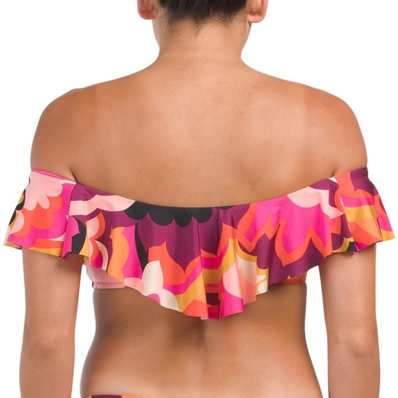 Trina Turk Bandeau Fan Faire Bikini Top Size 8 Ruffle Multicolor Strapless NWT - Picture 2 of 7
